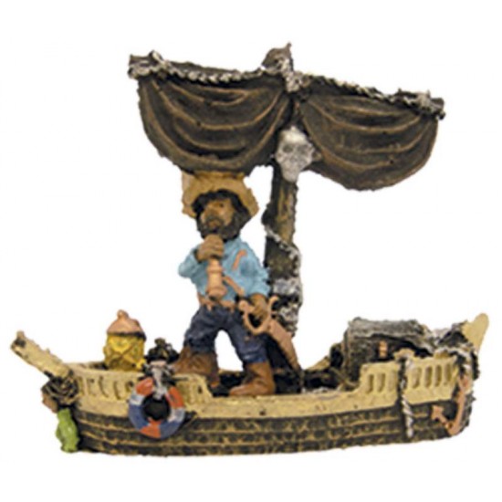 ENFEITE RESINA BARCO C/PIRATA 17X14CM